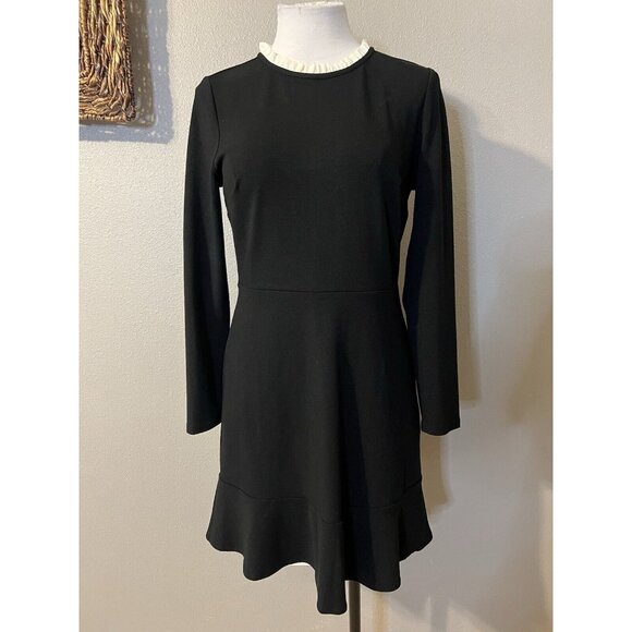 LOFT Dress 8P Long Sleeve Black Cream Collar Stretch Career Church Washable - Picture 6 of 12